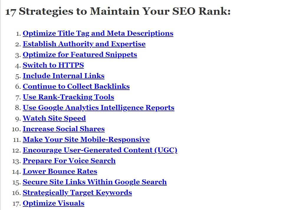 Example of Jump Links Used in Table of Contents