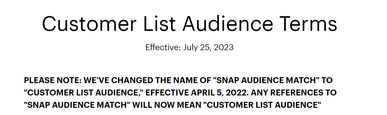 Snap Releases Press Release Announcing "Customer List Audience" 