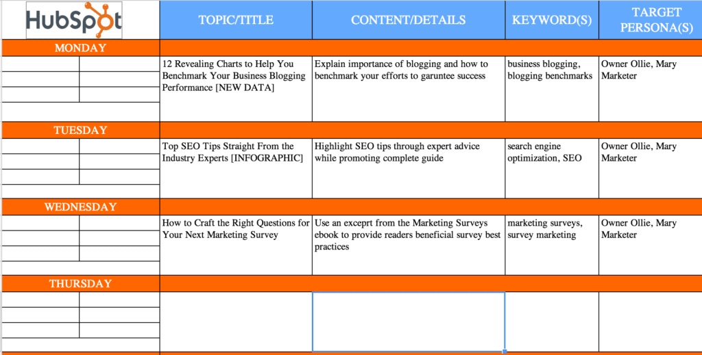 Content marketing editorial calendar