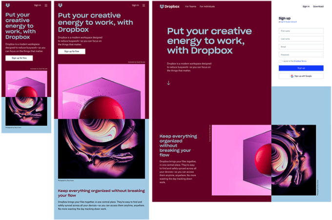 Dropbox responsive mobile example