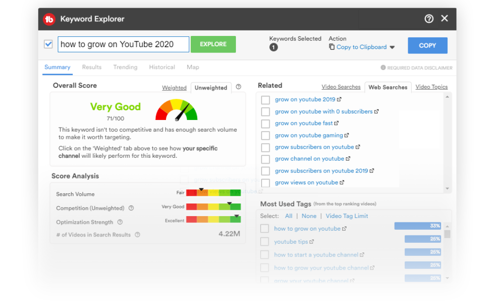 TubeBuddy advanced keyword research