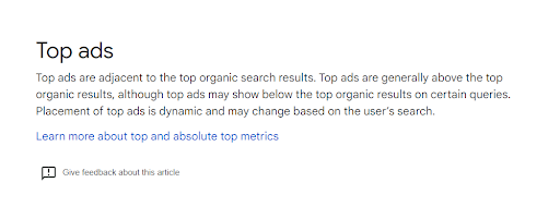 Top Ads - Quote from Google