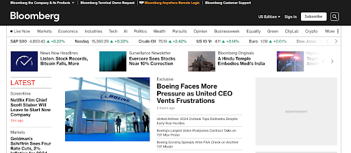 Bloomberg provides readers with YMYL content in the form of news and finance information.