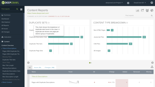 DeepCrawl technical seo tool